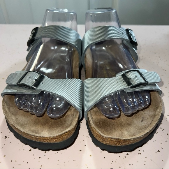 Birkenstock papillio metallic Line Pattern silver 260 sandals Women’s Sz 9 - Picture 3 of 12